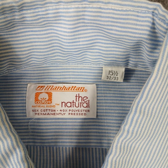 Manhattan The Natural Men's Blue Striped Size 15/12 -‎ 32/33 Long Sleeve Shirt - Picture 8 of 8